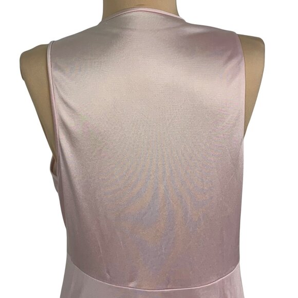 Vintage 70s Vanity Fair Pink Tricot Nylon Embroidered Floral Nightgown Size 36 - Picture 6 of 9